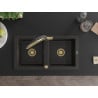 Mexen Mario 2-bowl granite sink with Duo kitchen tap, black/gold metallic - 6504-75-671701-57-G