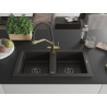 Mexen Mario 2-bowl Granite Sink with Kitchen Faucet Duo, Black/Gold Metallic - 6504-75-671701-57-B