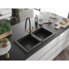 Mexen Mario 2-bowl Granite Sink with Kitchen Faucet Duo, Black/Gold Metallic - 6504-75-671701-57-B