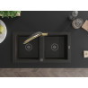 Mexen Mario 2-bowl granite sink with Duo kitchen faucet, black/gold metallic - 6504-75-671701-57-B