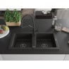 Mexen Mario granite double-bowl kitchen sink with Duo tap, black/gold metallic - 6504-75-671701-70-B