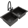 Mexen Mario granite double-bowl kitchen sink with Duo tap, black/gold metallic - 6504-75-671701-70-B