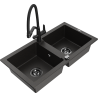 Mexen Mario granite kitchen sink 2-bowl with Duo kitchen faucet, black/gold metallic - 6504-75-671701-70-B