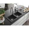 Mexen Mario 2-chamber granite sink with Duo kitchen faucet, black speckled - 6504-76-671701-07