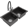 Mexen Mario 2-compartment granite sink with a kitchen mixer tap Duo, Spotted black - 6504-76-671701-07