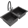 Mexen Mario 2-bowl granite kitchen sink with Duo kitchen faucet, black speckled - 6504-76-671701-07-B