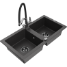 Mexen Mario granite double-bowl kitchen sink with Duo faucet, speckled black - 6504-76-671701-07-B