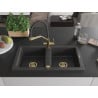 Mexen Mario 2-bowl granite sink with Duo kitchen faucet, speckled black - 6504-76-671701-57-G