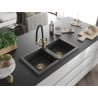 Mexen Mario granite double-bowl sink with Duo kitchen tap, black speckled - 6504-76-671701-57-G