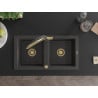 Mexen Mario granite double-bowl sink with Duo kitchen tap, black speckled - 6504-76-671701-57-G