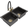 Mexen Mario 2-bowl granite sink with Duo kitchen faucet, speckled black - 6504-76-671701-57-G