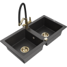 Mexen Mario 2-compartment granite sink with a kitchen mixer tap Duo, Spotted black - 6504-76-671701-57-G