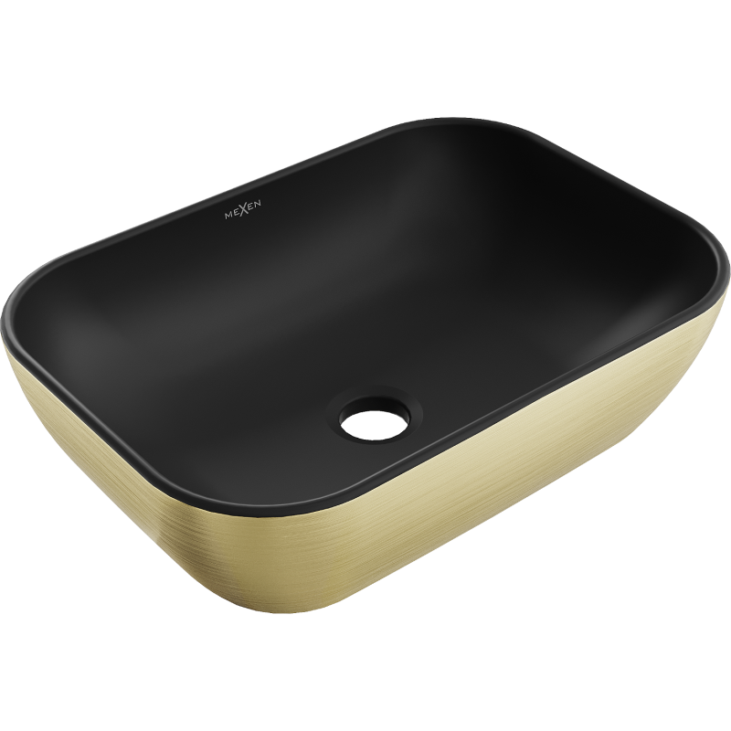 Mexen Rita countertop washbasin 45 x 32 cm, black matte/golden line pattern - 21084577