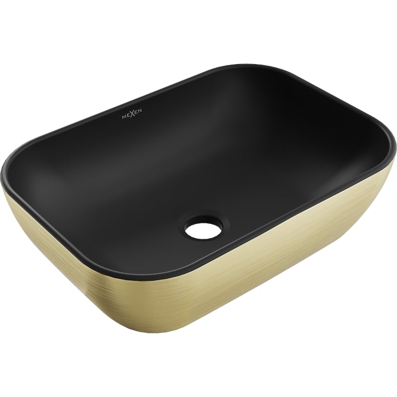Mexen Rita countertop washbasin 45 x 32 cm, matte black/gold line pattern - 21084577