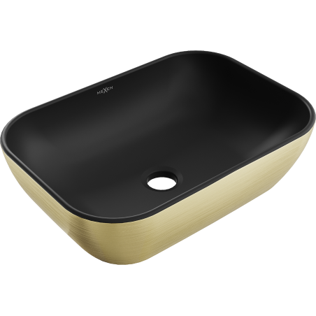Mexen Rita countertop washbasin 45 x 32 cm, black matt/gold line pattern - 21084577