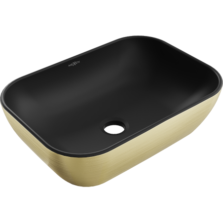 Mexen Rita countertop washbasin 45 x 32 cm, black matte/golden line pattern - 21084577