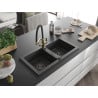 Mexen Mario 2-bowl granite sink with Duo kitchen tap, speckled black - 6504-76-671701-57-B