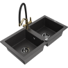 Mexen Mario 2-compartment granite sink with a kitchen mixer tap Duo, Spotted black - 6504-76-671701-57-B