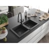 Mexen Mario Granite 2-Bowl Kitchen Sink with Duo Tap, Black Speckled - 6504-76-671701-70-B