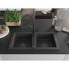 Mexen Mario granite double-bowl kitchen sink with Duo faucet, black speckled - 6504-76-671701-70-B