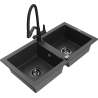 Mexen Mario 2-bowl granite kitchen sink with Duo faucet, black speckled - 6504-76-671701-70-B