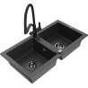 Mexen Mario granite double-bowl kitchen sink with Duo faucet, black speckled - 6504-76-671701-70-B