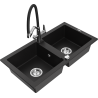 Mexen Mario granite double-bowl sink with kitchen faucet Duo, black - 6504-77-671701-07