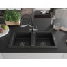 Mexen Mario granite double-bowl sink with Duo kitchen faucet, black - 6504-77-671701-07-B
