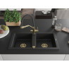 Mexen Mario 2-Bowl Granite Sink with Kitchen Faucet Duo, Black - 6504-77-671701-57-G