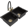 Mexen Mario granite double-bowl kitchen sink with Duo faucet, black - 6504-77-671701-57-G