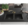 Mexen Mario 2-Bowl Granite Sink with Duo Kitchen Faucet, Black - 6504-77-671701-57-B