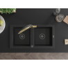 Mexen Mario 2-Bowl Granite Sink with Duo Kitchen Faucet, Black - 6504-77-671701-57-B