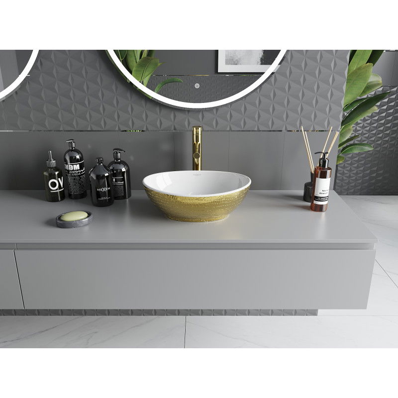 Mexen Elza countertop washbasin 40 x 33 cm, white/gold scale pattern - 21014008