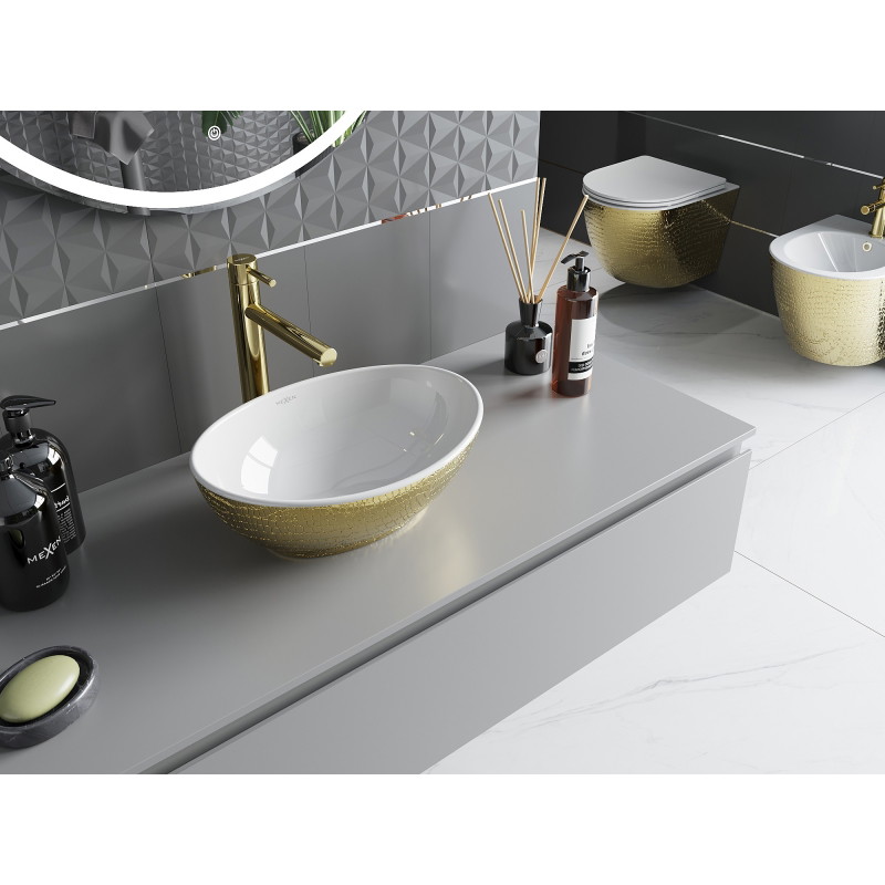 Mexen Elza countertop sink 40 x 33 cm, white/gold scale pattern - 21014008