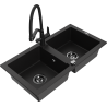 Mexen Mario granite double-bowl sink with kitchen faucet Duo, black - 6504-77-671701-70-B