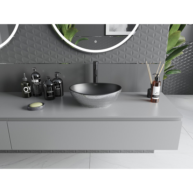 Mexen Elza countertop basin 40 x 33 cm, black matte/silver scale pattern - 21014022