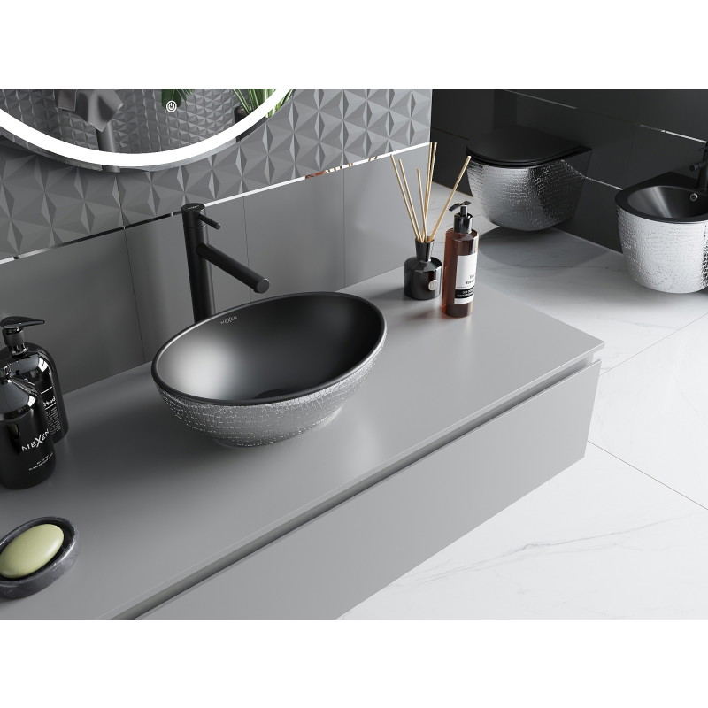 Mexen Elza countertop sink 40 x 33 cm, black matte/silver scale pattern - 21014022