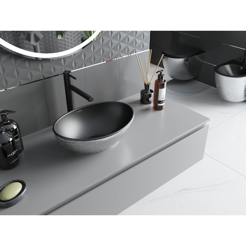 Mexen Elza countertop washbasin 40 x 33 cm, black matte/silver scale pattern - 21014022