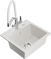 Mexen Milo 1-bowl granite sink with Duo kitchen faucet, white - 6505-20-671701-02