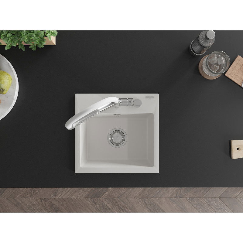 Mexen Milo granite sink 1-bowl with Duo kitchen tap, white - 6505-20-671701-02