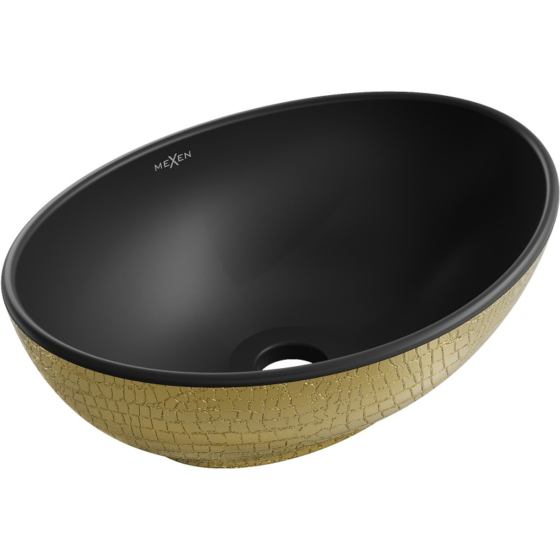 Mexen Elza countertop washbasin 40 x 33 cm, matte black/gold scale pattern - 21014028