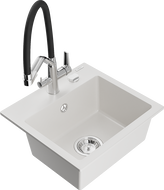 Mexen Milo 1-bowl granite sink with Duo kitchen faucet, white - 6505-20-671701-07