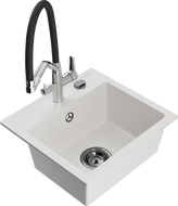 Mexen Milo 1-compartment granite sink with a kitchen mixer tap Duo, white - 6505-20-671701-07-B