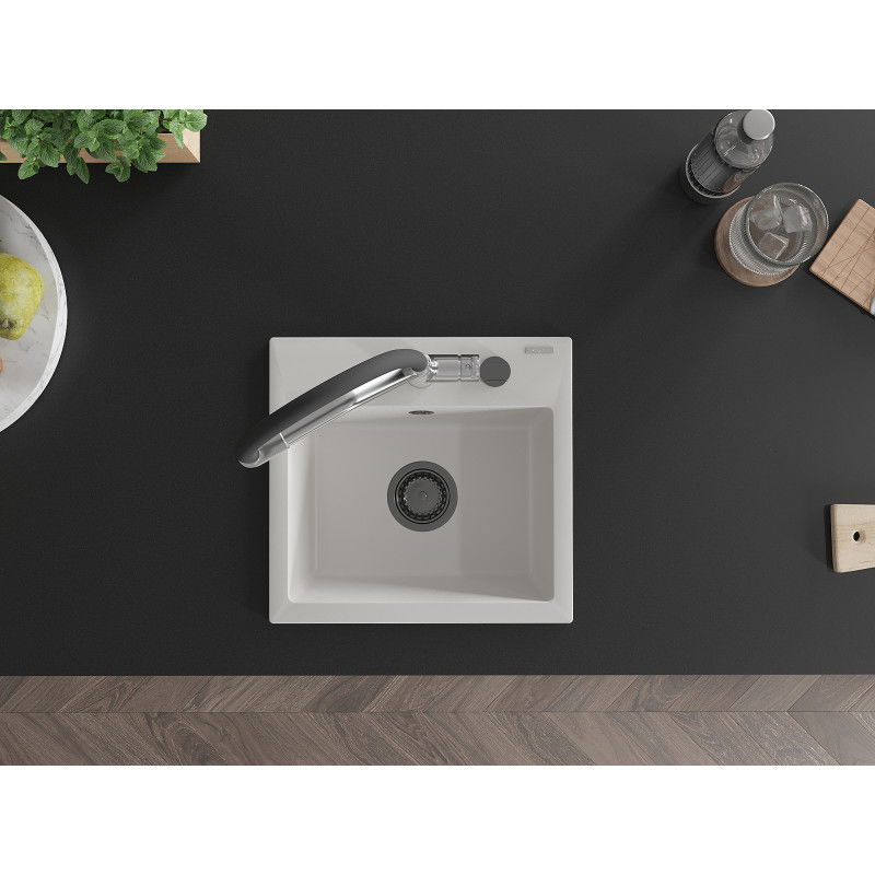 Mexen Milo 1-bowl granite kitchen sink with Duo tap, white - 6505-20-671701-07-B