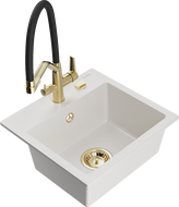 Mexen Milo 1-bowl granite sink with Duo kitchen faucet, white - 6505-20-671701-57-G