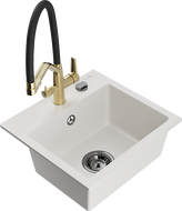 Mexen Milo 1-compartment granite sink with a kitchen mixer tap Duo, white - 6505-20-671701-57-B