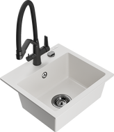 Mexen Milo 1-bowl granite sink with Duo kitchen faucet, white - 6505-20-671701-70-B