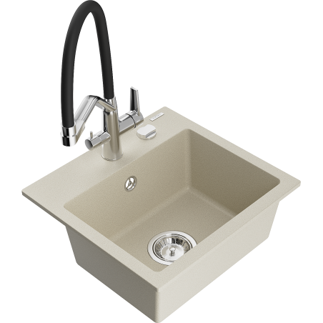Mexen Milo 1-bowl granite sink with Duo kitchen tap, beige - 6505-69-671701-07
