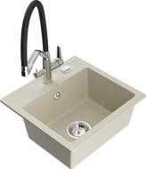 Mexen Milo 1-compartment granite sink with a kitchen mixer tap Duo, Beige - 6505-69-671701-07