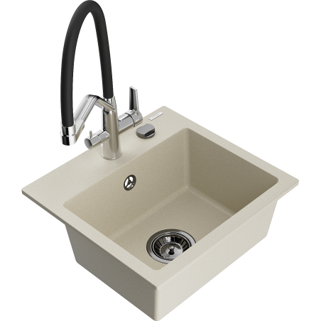 Mexen Milo 1-bowl granite sink with Duo kitchen faucet, beige - 6505-69-671701-07-B